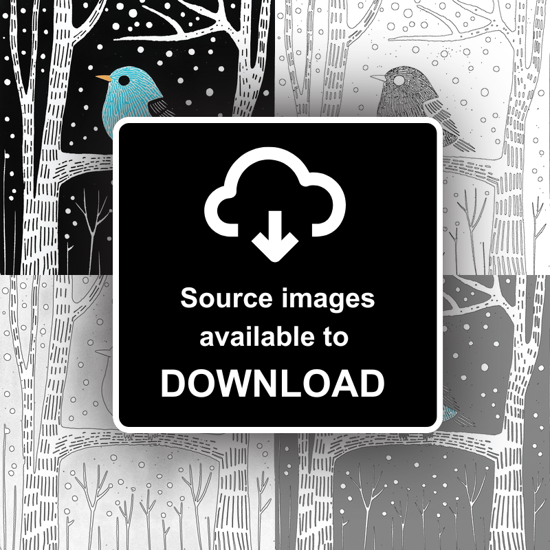 Robin on frosty branch Linoprint-Style Art (730-1)