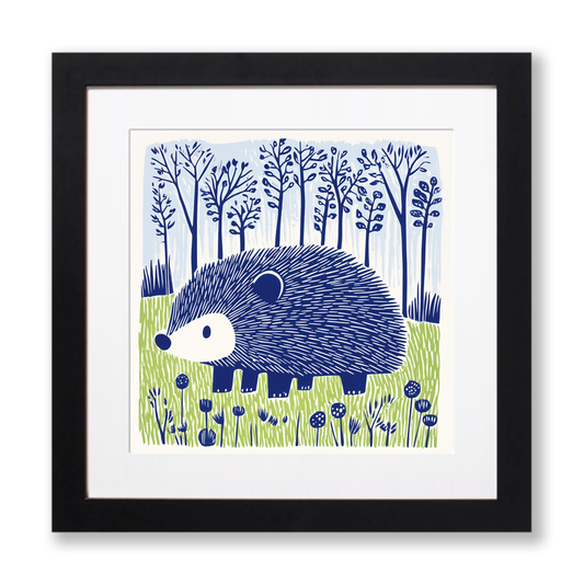 Cute Hedgehog Linoprint-Style Art (917-1)