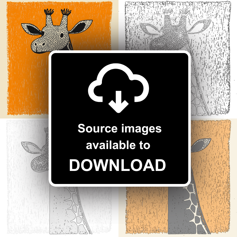 Cute Giraffe Calf Linoprint-Style Art (220-1)
