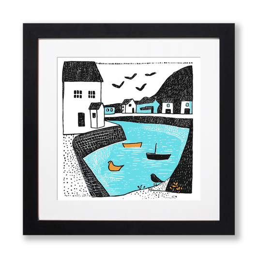 Ilfracombe Harbour, Devon Linoprint-Style Art (800-1)