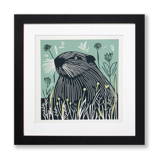 Cute Guinea Pig Linoprint-Style Art (1206-1)