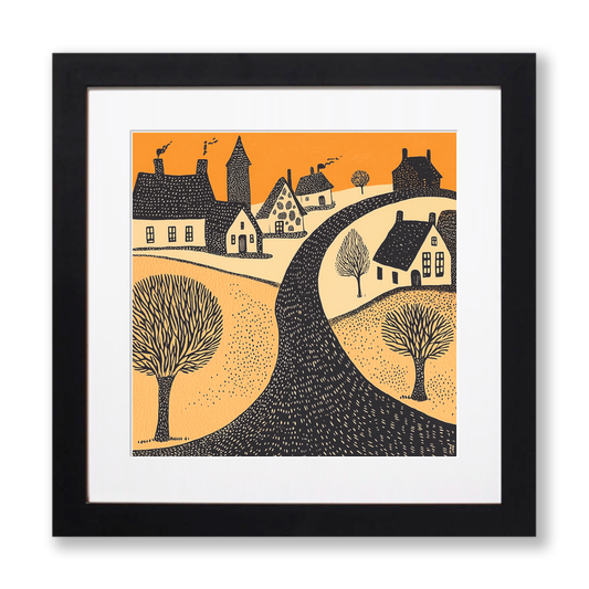 Bourton-on-the-Water, Cotswolds Linoprint-Style Art (166-1)