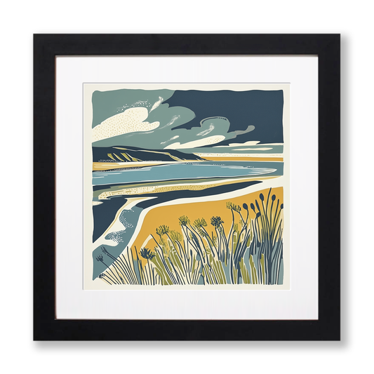 Brancaster dunes and sky Linoprint-Style Art (1863-1)