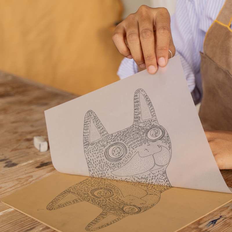 Boston Terrier Linoprint-Style Art (1452-1)