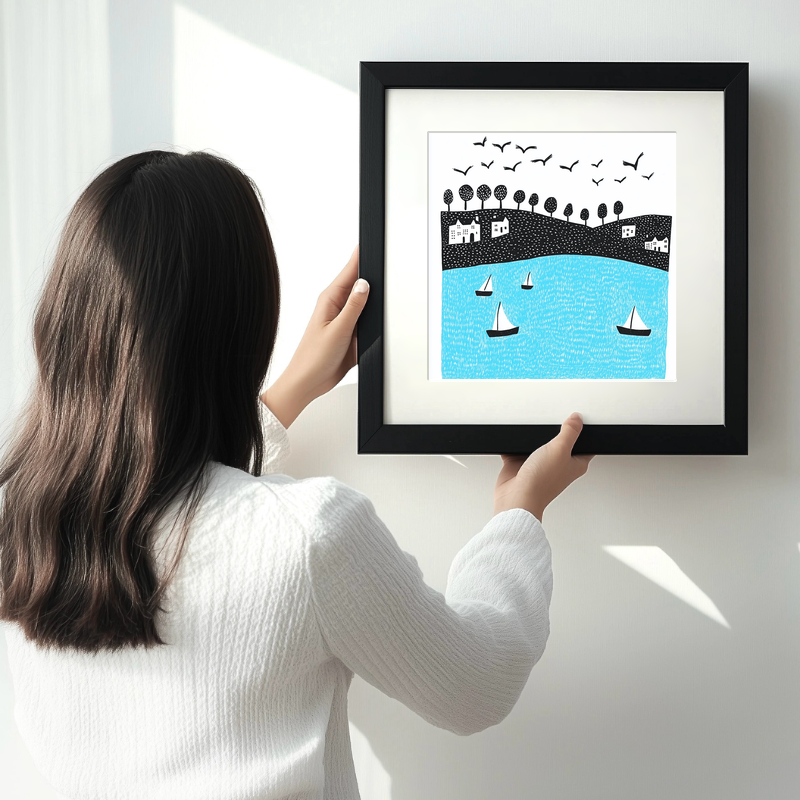 Whitby Harbour, North Yorkshire Linoprint-Style Art (825-1)