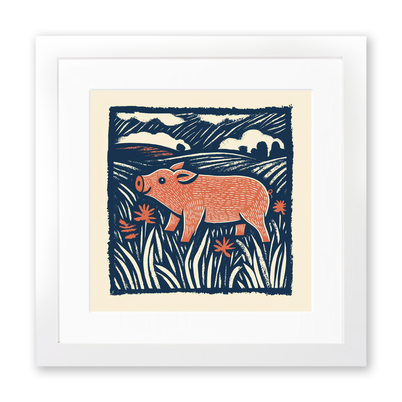 Cute Piglet Linoprint-Style Art (72-1)