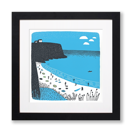Newquay Beach Linoprint-Style Art (601-1)
