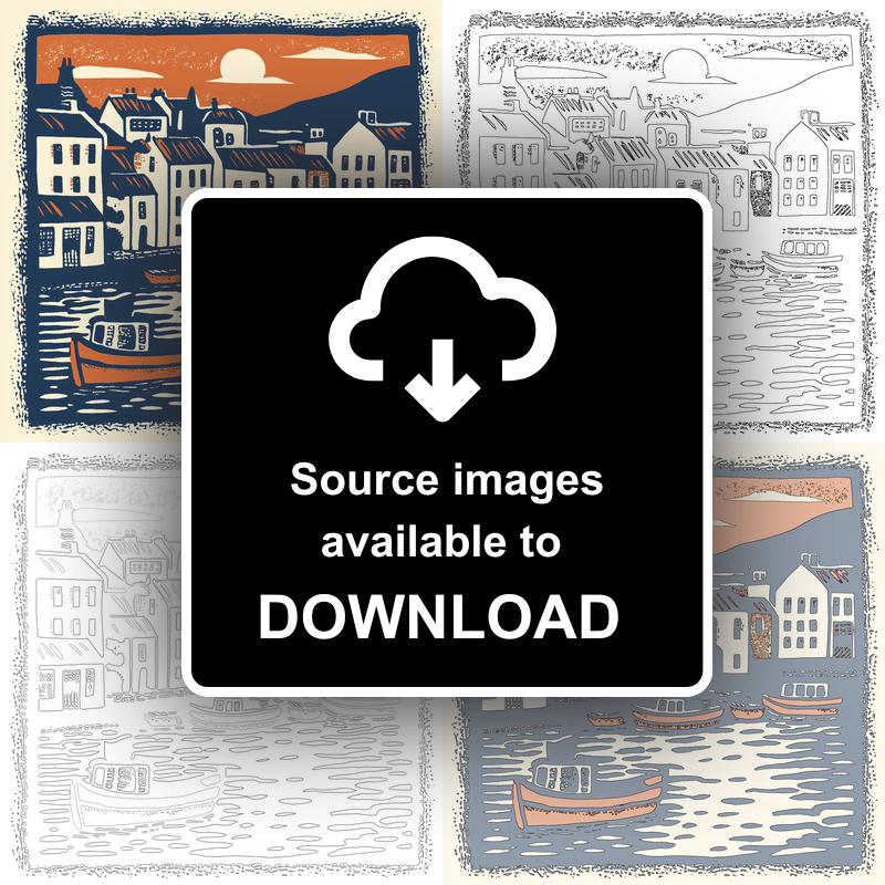 Brixham Harbour, Devon Linoprint-Style Art (127-1)