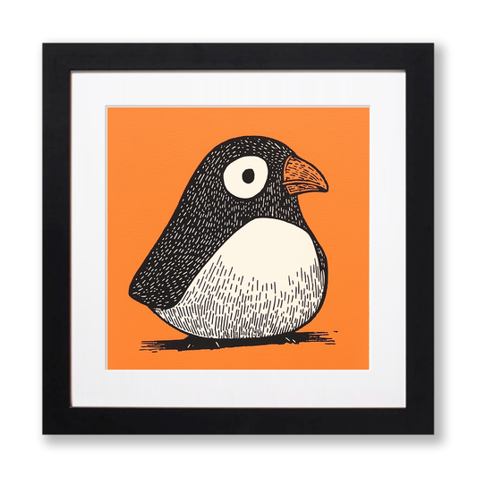 Cute Puffin/Puffling Linoprint-Style Art (235-1)