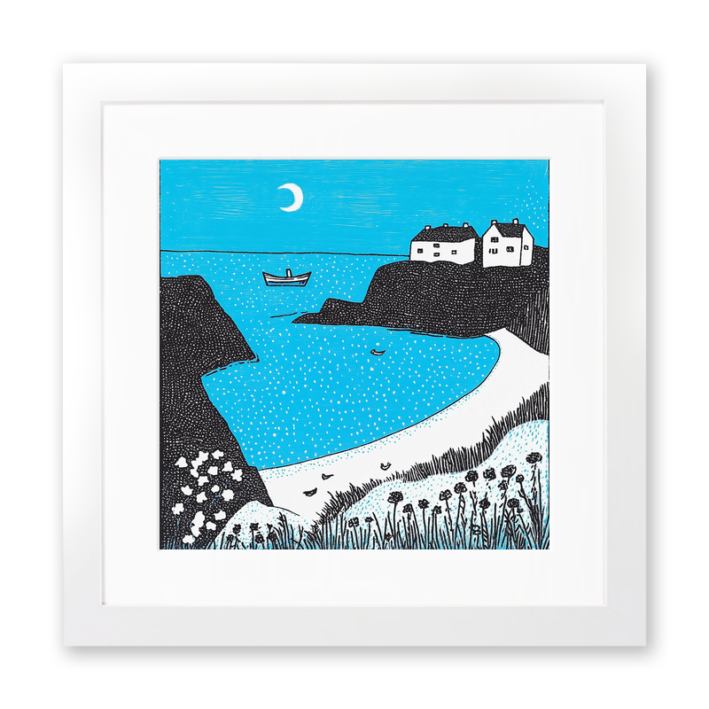 Cemaes Bay, Anglesey Linoprint-Style Art (792-1)