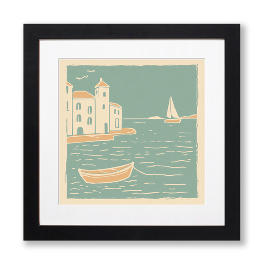 Mevagissey Harbour Linoprint-Style Art (489-1)