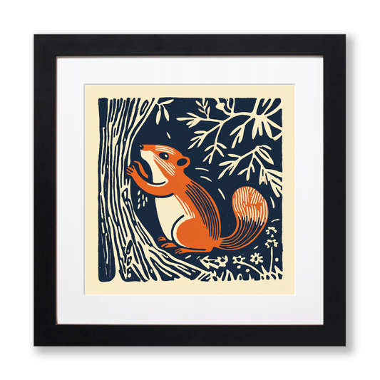 Cute Chipmunk Linoprint-Style Art (51-2)
