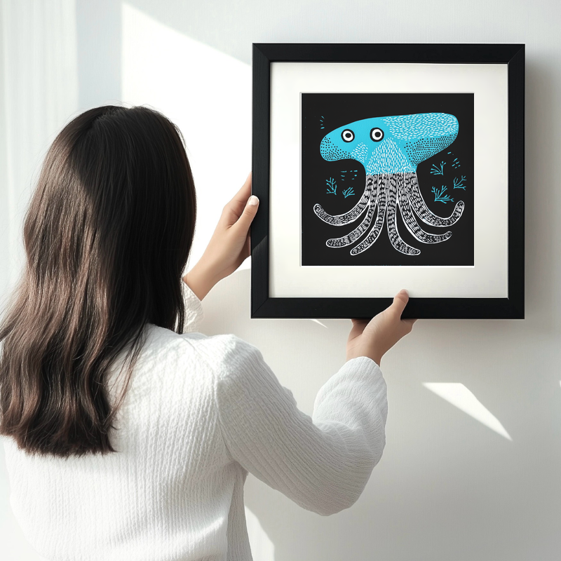 Squid Linoprint-Style Art (777-1)