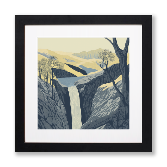 Aira Force waterfall in the Lake District Linoprint-Style Art (2355-2)