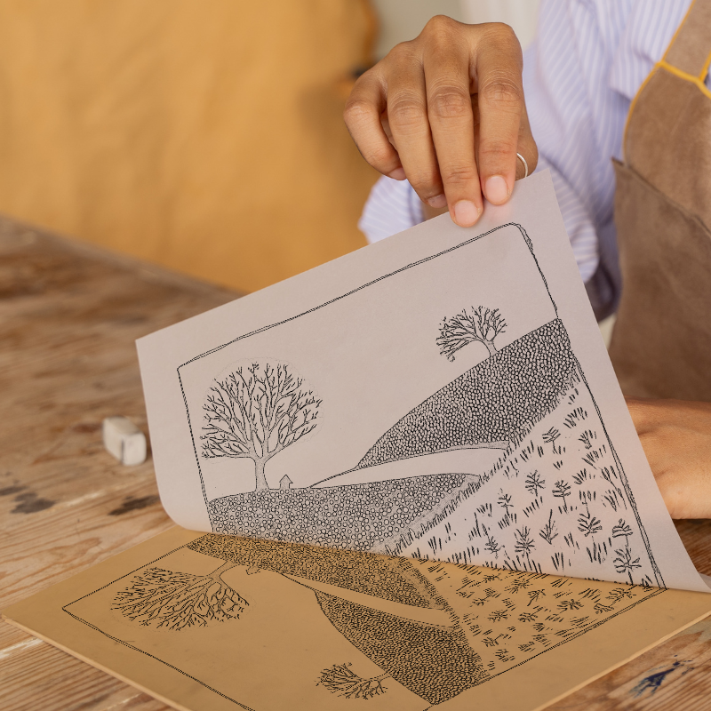 Minimalist landscape Linoprint-Style Art (695-1)