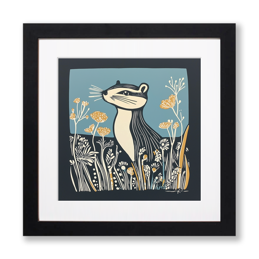 Cute Chipmunk Linoprint-Style Art (1198-1)