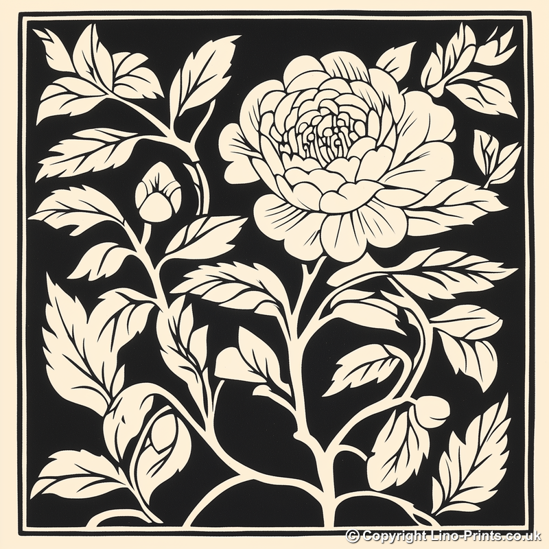 Camellia Linoprint-Style Art (1699-1)