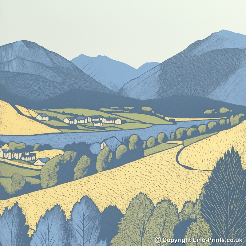 Latrigg view over Keswick Linoprint-Style Art (2476-1)