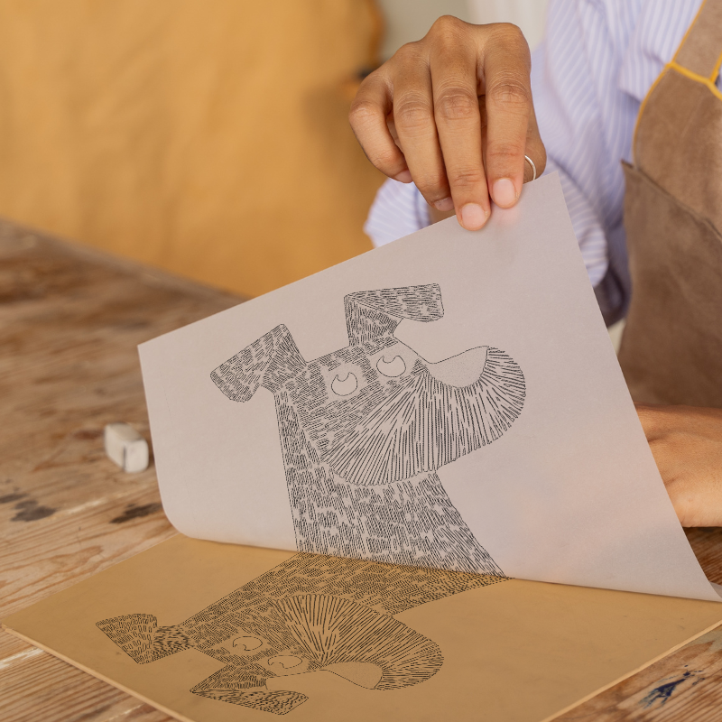 Miniature Schnauzer Linoprint-Style Art (1477-1)