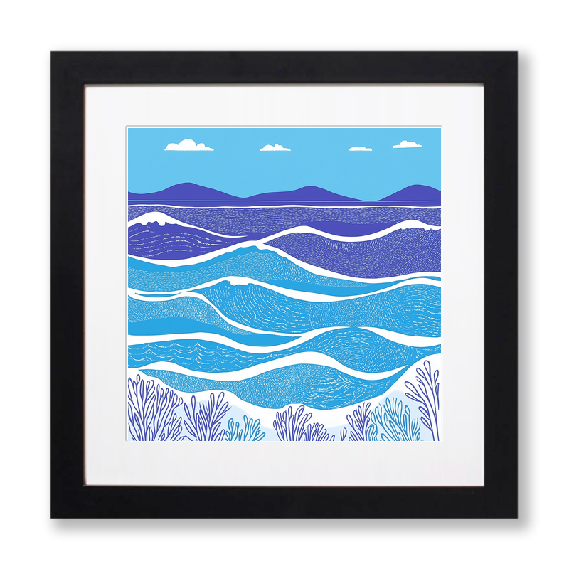 Minimalist waves Linoprint-Style Art (987-1)