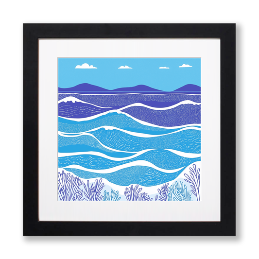 Minimalist waves Linoprint-Style Art (987-1)