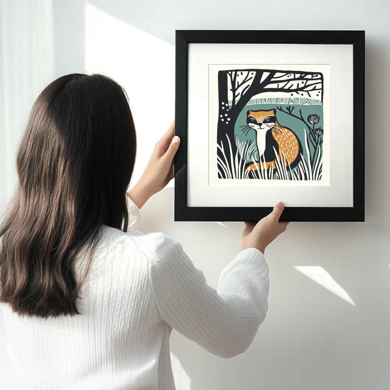 Cute Ferret Linoprint-Style Art (1203-2)