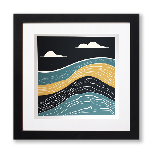 Abstract waves Linoprint-Style Art (1118-1)