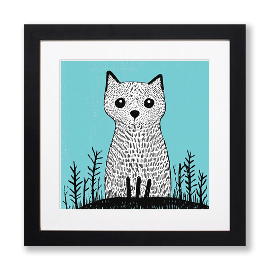 Cute Arctic Fox Pup Linoprint-Style Art (607-1)