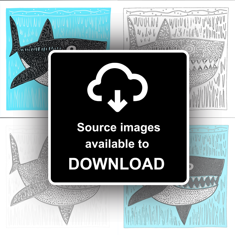 Shark Linoprint-Style Art (775-1)