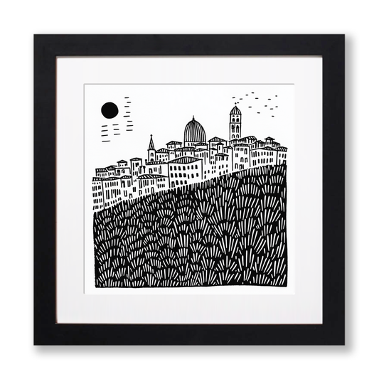 Florence skyline Linoprint-Style Art (559-3)