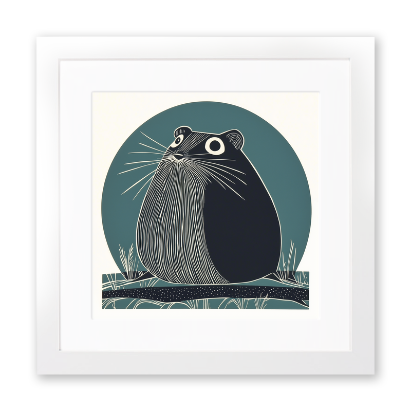 Cute Hamster Linoprint-Style Art (1207-1)
