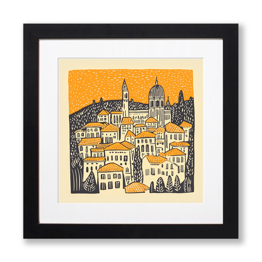 Florence Duomo and rooftops Linoprint-Style Art (175-1)