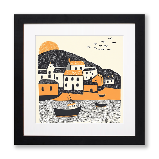 Lynmouth Harbour, Devon Linoprint-Style Art (302-1)