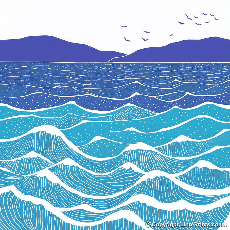 Minimalist waves Linoprint-Style Art (987-2)