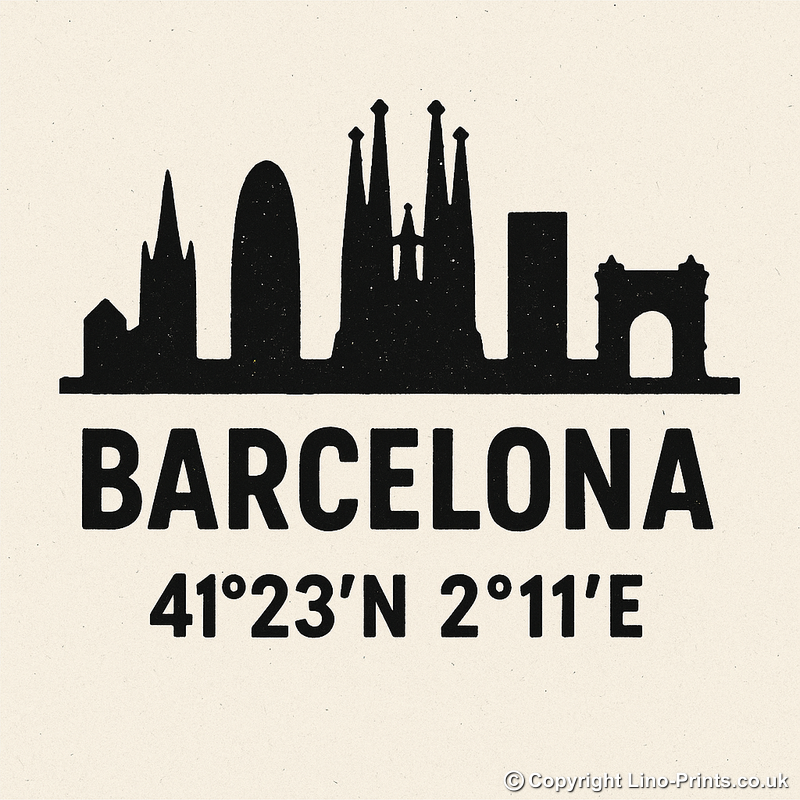 Place Coordinates Linoprint-Style Art (c330)
