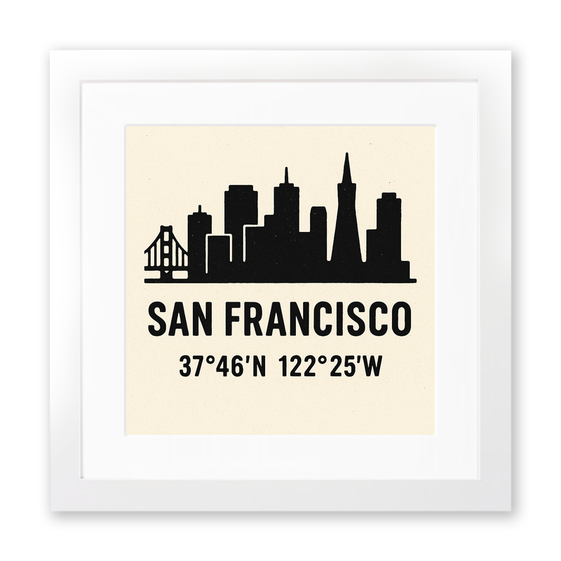 Place Coordinates Linoprint-Style Art (c338)