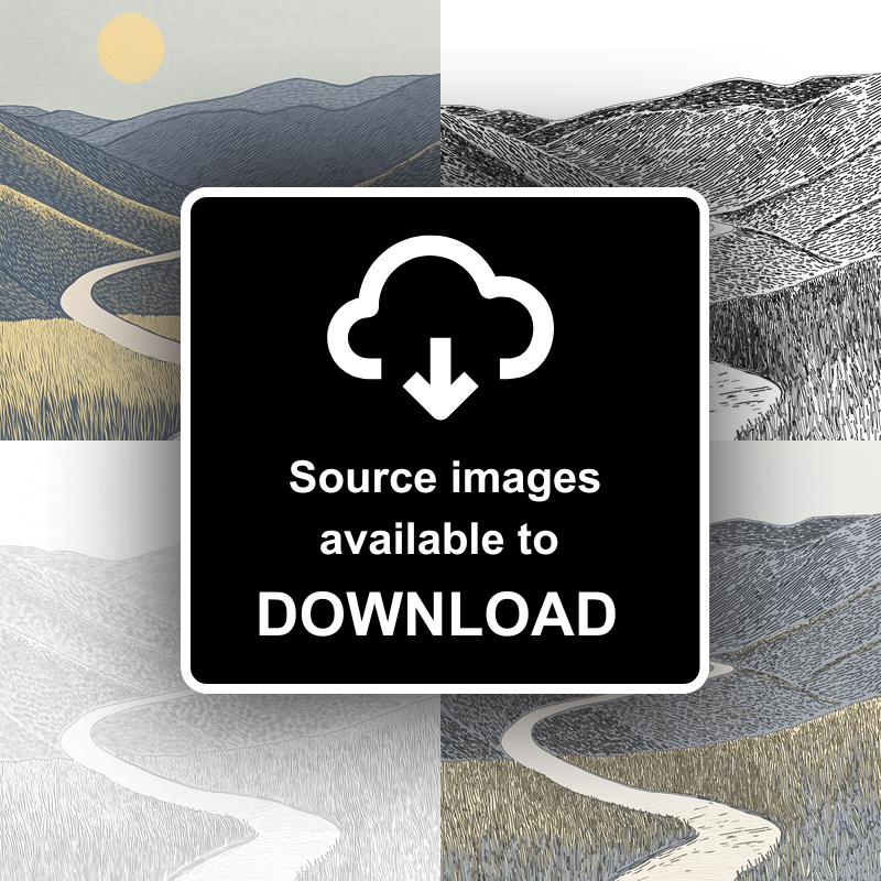 Interlocking hills shapes Linoprint-Style Art (2459-2)