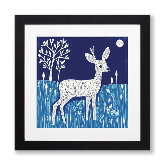 Cute Fawn (Baby Deer) Linoprint-Style Art (911-1)