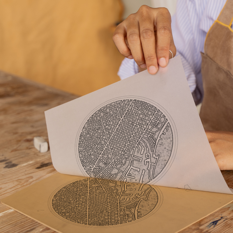 Maps Linoprint-Style Art (c37)