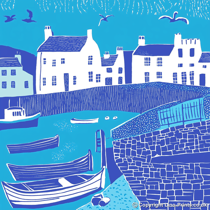 Tenby Harbour, Pembrokeshire Linoprint-Style Art (1112-1)