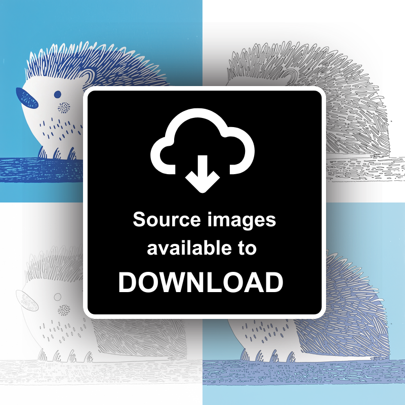 Cute Hedgehog Linoprint-Style Art (917-2)