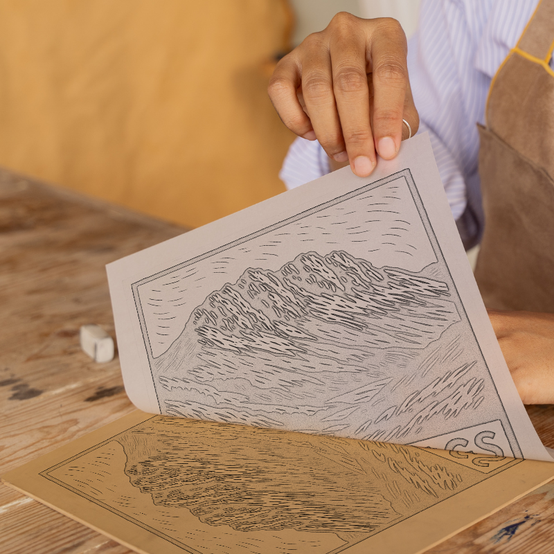 Mountains Linoprint-Style Art (c382)