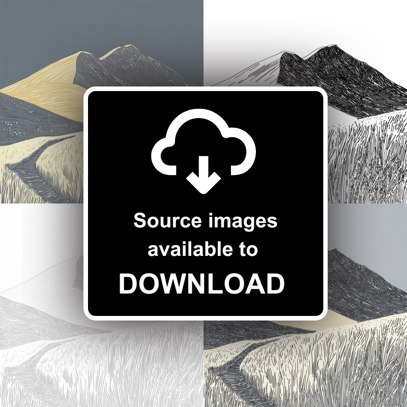 Grasmoor wide summit Linoprint-Style Art (2434-1)