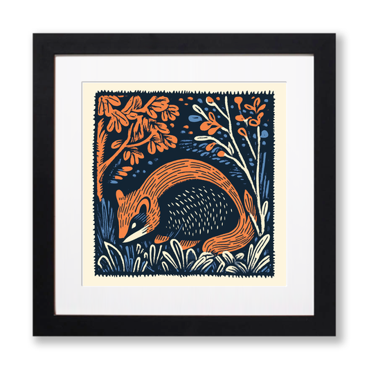 Cute Skunk Kit Linoprint-Style Art (79-1)