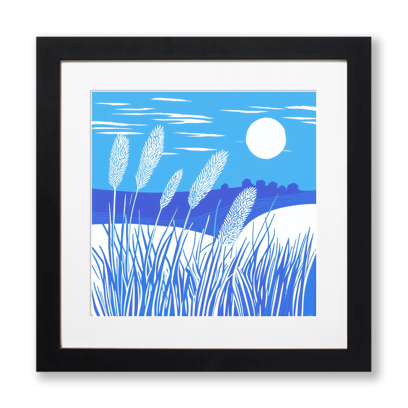 Frosted grass in a Fen sunrise Linoprint-Style Art (1791-1)