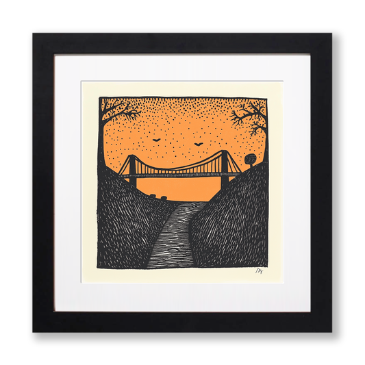 Forth Bridge, Scotland Linoprint-Style Art (176-1)
