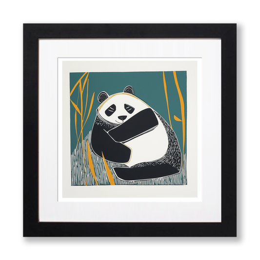 Cute Panda Cub (Giant Panda) Linoprint-Style Art (1217-1)