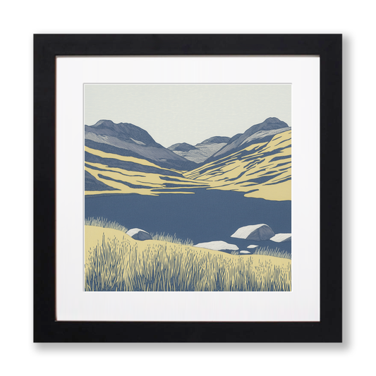 Angle Tarn Pikes view Linoprint-Style Art (2357-1)