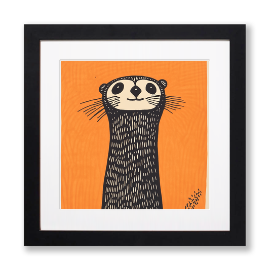 Cute Ferret Linoprint-Style Art (218-1)