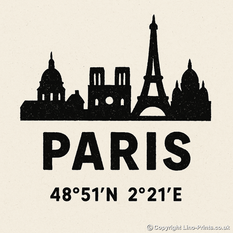 Place Coordinates Linoprint-Style Art (c347)
